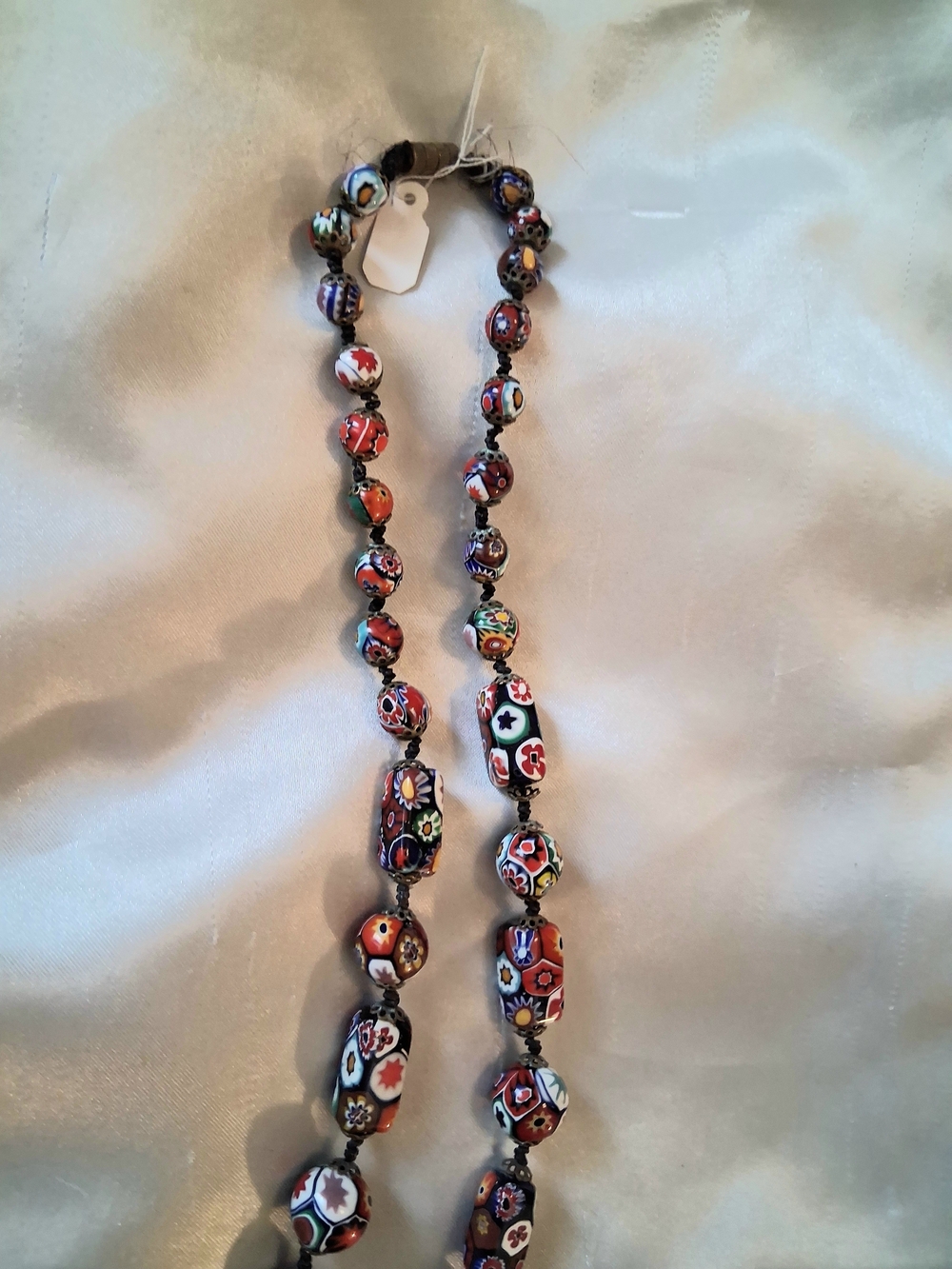 Vtg Handknotted Multicolor Millefiori Glass Bead Necklace - Picture 9 of 11